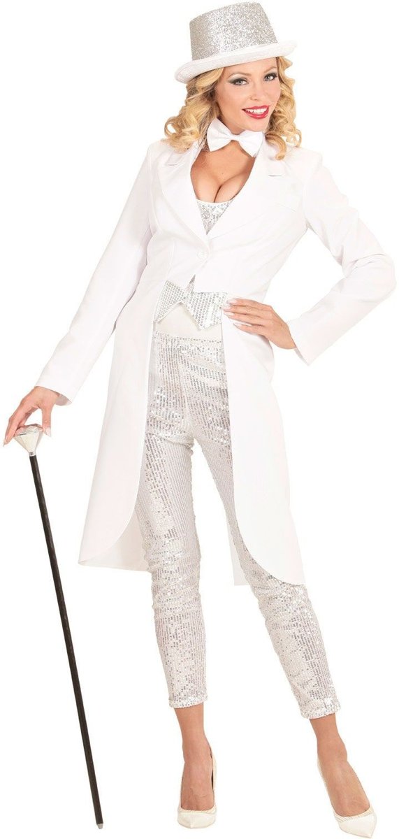 Showlady Witte Frackjas | Vrouw | Medium | Carnaval kostuum | Verkleedkleding